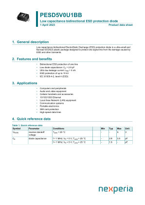 PESD5V0U1BB datasheet cover page