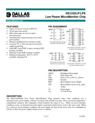 DS1232LP datasheet cover page