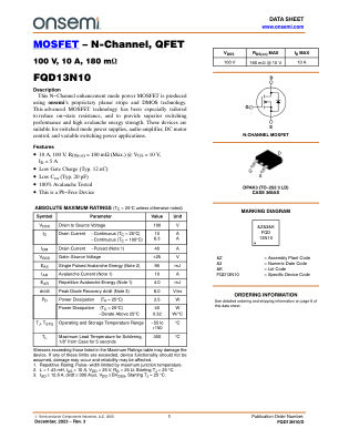 FQD13N10 datasheet cover page