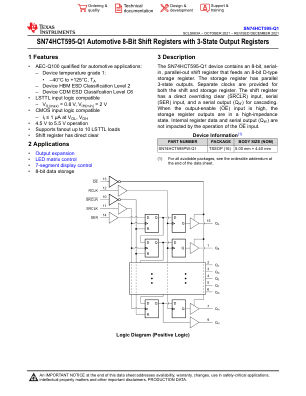 SN74HCT595-Q1 数据手册首页