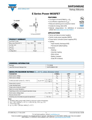 SIHP24N80AE datasheet cover page