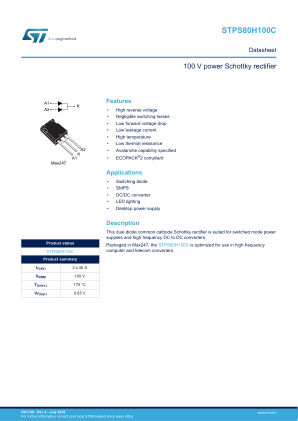 STPS80H100C datasheet cover page