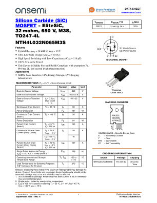 NTH4L032N065M3S datasheet cover page