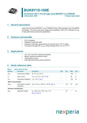 BUK9Y15-100E datasheet cover page