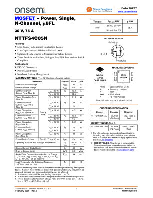 NTTFS4C05N 数据手册首页