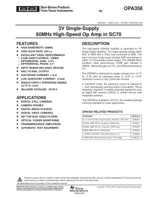 OPA358 datasheet cover page