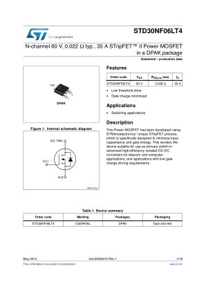 STD30NF06LT4 datasheet cover page