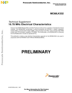 MC68CK332EC16 数据手册首页