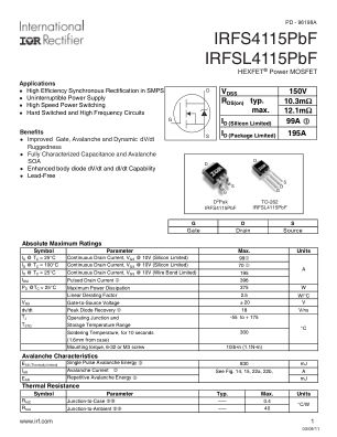 IRFS4115 datasheet cover page