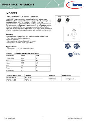 IPS70R1K4CE datasheet cover page
