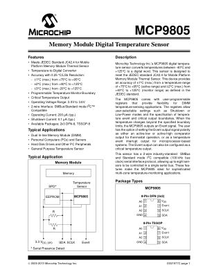 MCP9805T-BE 数据手册首页