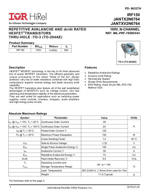 JANTX2N6764 datasheet cover page