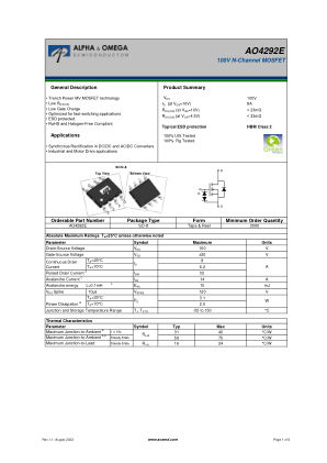 AO4292E 数据手册首页