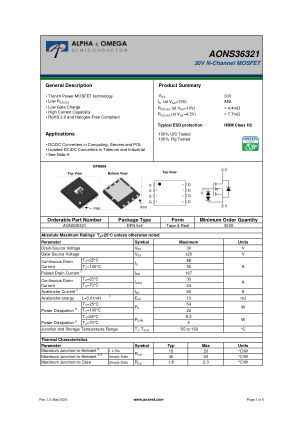 AONS36321 datasheet cover page