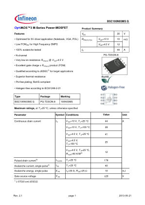 BSC100N03MSG datasheet cover page