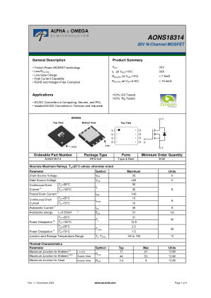 AONS18314 datasheet cover page