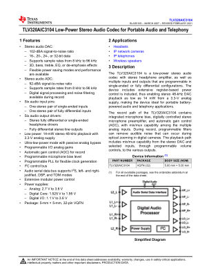 TLV320AIC3104 datasheet cover page