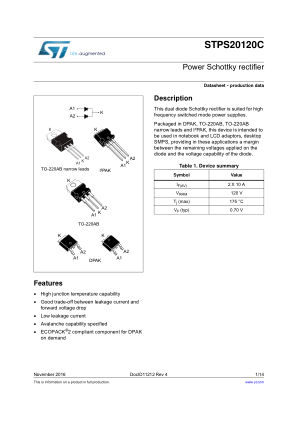 STPS20120C 数据手册首页