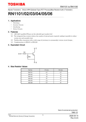 RN1105 datasheet cover page