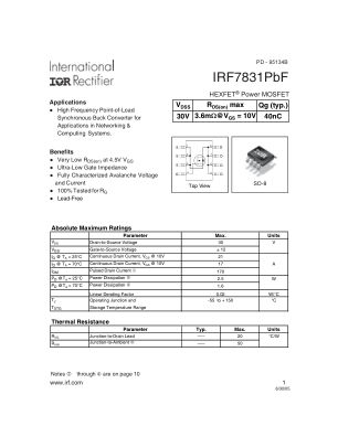 IRF7831 datasheet cover page