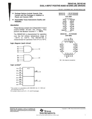 SN74S140 datasheet cover page