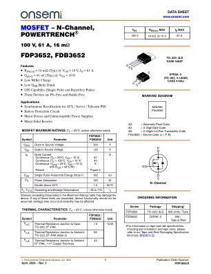 FDP3652 datasheet cover page