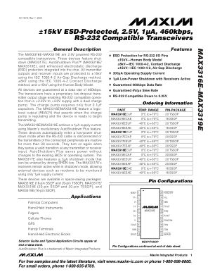 MAX3316E-MAX3319E datasheet cover page