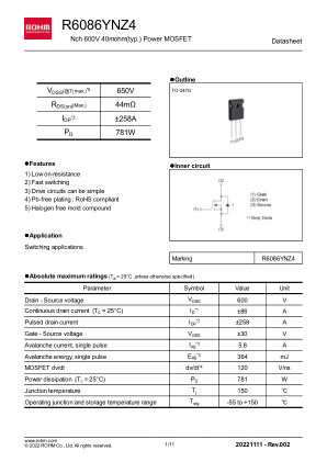 R6086YNZ4 datasheet cover page