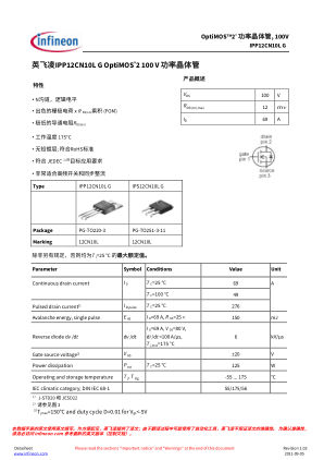 IPP12CN10L-G 数据手册首页