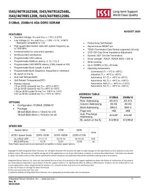 IS43TR16256BL-125KBLITR datasheet cover page