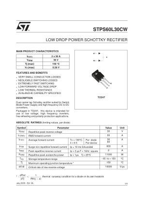 STPS60L30C 数据手册首页