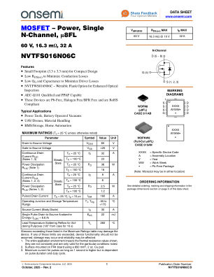 NVTFS016N06C 数据手册首页