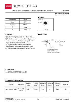 DTC114EU3HZG 数据手册首页