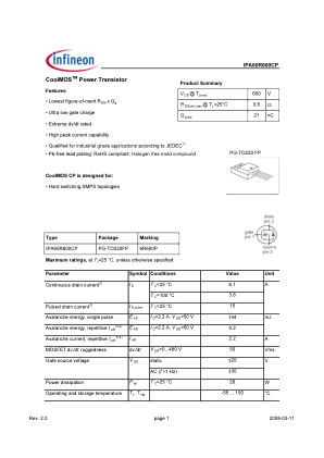 IPA60R600CP 数据手册首页