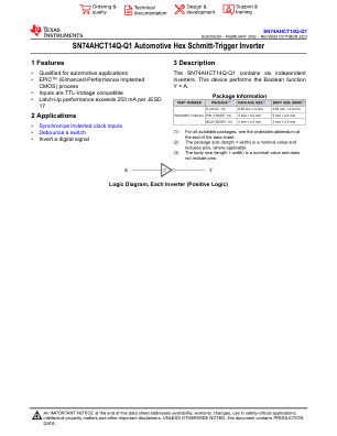 SN74AHCT14Q-Q1 datasheet cover page