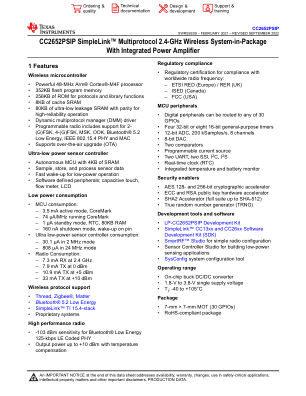 CC2652PSIP datasheet cover page