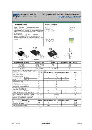 AOTF12N65 datasheet cover page