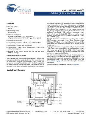 CY62168DV30 datasheet cover page