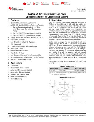 TLV2172-Q1 datasheet cover page