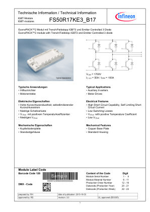 FS50R17KE3-B17 datasheet cover page