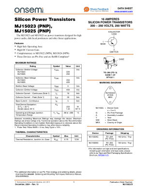 MJ15023 数据手册首页