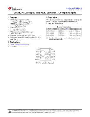 CD74HCT00 数据手册首页