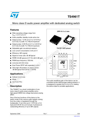 TS4961T datasheet cover page