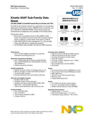 K64P144M120SF5 数据手册首页