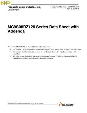 MC9S08DZ128 datasheet cover page