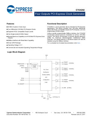 CY24292LFXC datasheet cover page