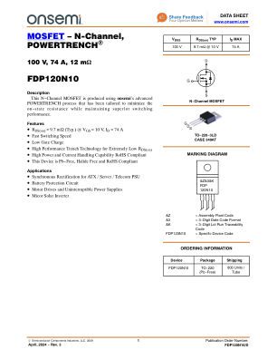 FDP120N10 datasheet cover page