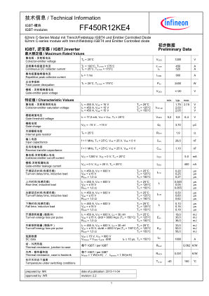 FF450R12KE4 数据手册首页