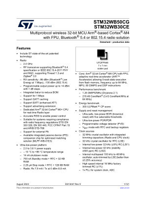 STM32WB50CG 数据手册首页