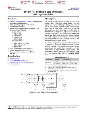 SN74LV8T164 datasheet cover page